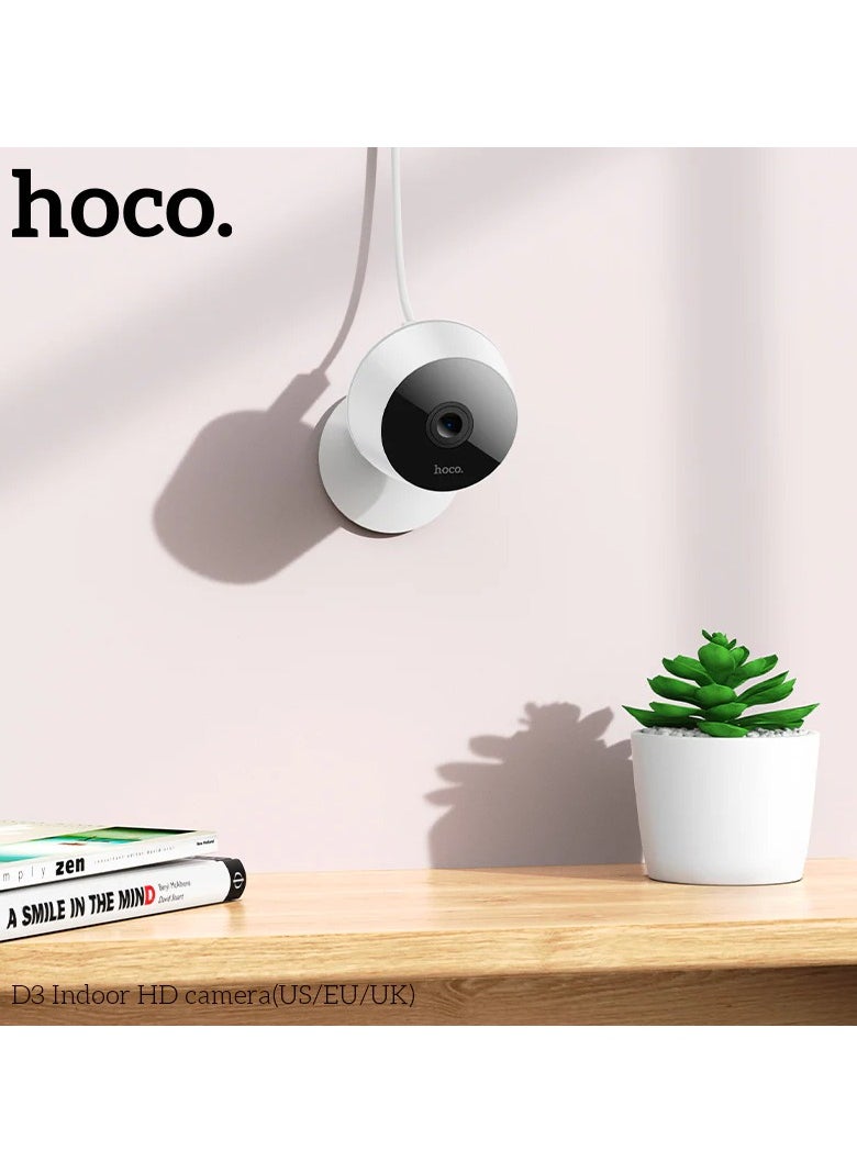 Hoco - Camera Hoco D3 Indoor HD Compact  with Noise Reduction Technology for Clear Sound Automatic Day and Night Mode Switching with Unnatural Motion Alerts (White) - Image 1