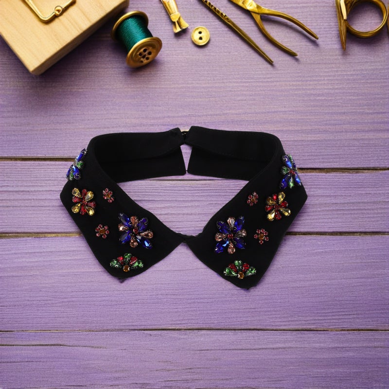 Rhinestone Fake Collar: Embellished Detachable False Collar Lapel Choker Fake Shirt Blouse Shirt Attachment For Women Girls - Image 3