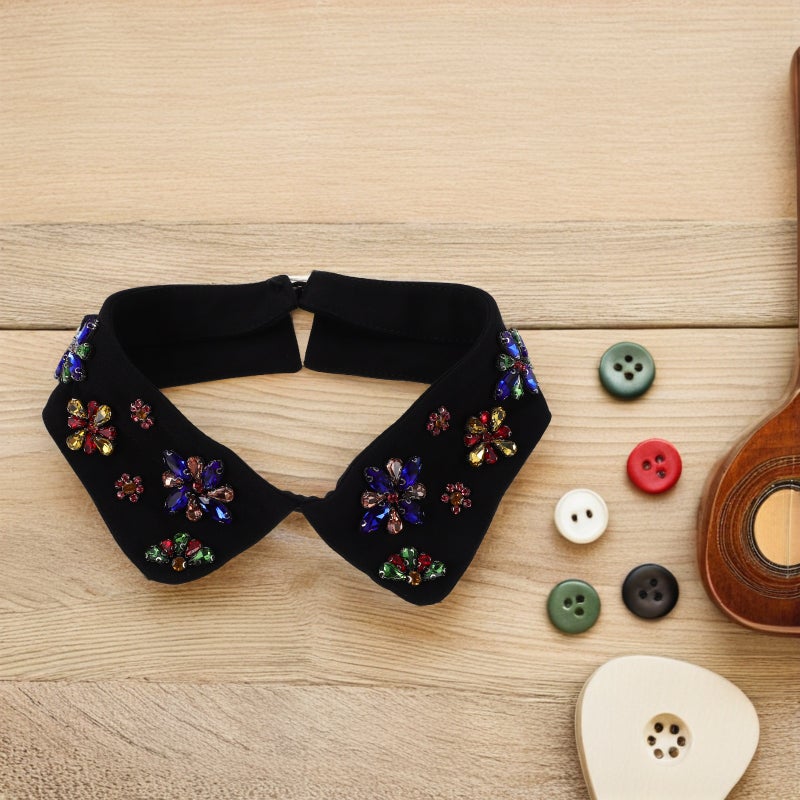 Rhinestone Fake Collar: Embellished Detachable False Collar Lapel Choker Fake Shirt Blouse Shirt Attachment For Women Girls - Image 5