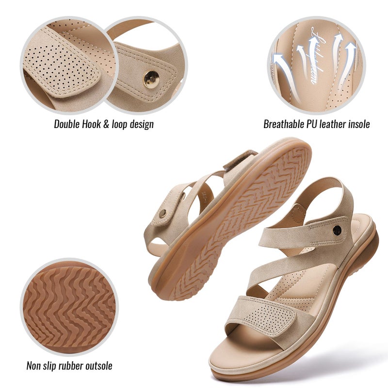 Littleplum Womens Sandals Arch Support â€“ Comfortable Flat Sandals for Women, Summer Breathable Adjustable Orthotic Walking Shoes for Beach,Travel Apricot Size 8 - Image 3