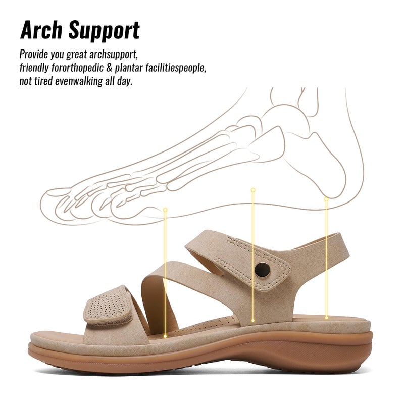 Littleplum Womens Sandals Arch Support â€“ Comfortable Flat Sandals for Women, Summer Breathable Adjustable Orthotic Walking Shoes for Beach,Travel Apricot Size 8 - Image 4