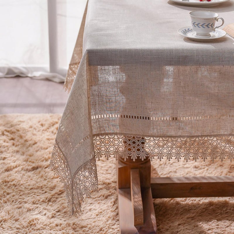 ARTABLE ARTABEL Cut Work Table Cloths with Lace Laser DieCut Exquisite Vintage Shabby Chic for Holiday Wedding Long Dinner Tables Stone 52 x 70 Inch - Image 4