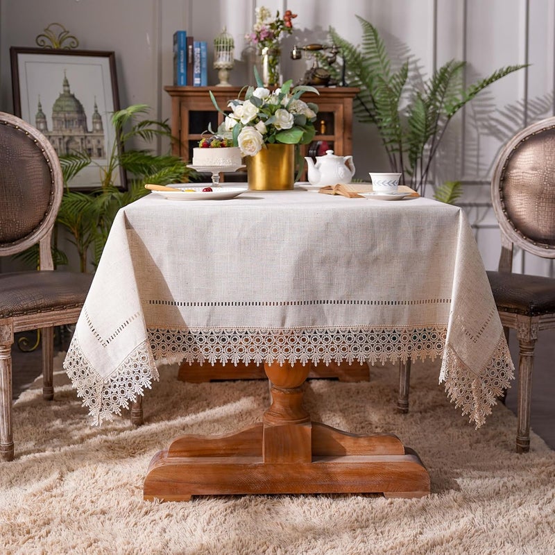 ARTABLE ARTABEL Cut Work Table Cloths with Lace Laser DieCut Exquisite Vintage Shabby Chic for Holiday Wedding Long Dinner Tables Stone 52 x 70 Inch - Image 2