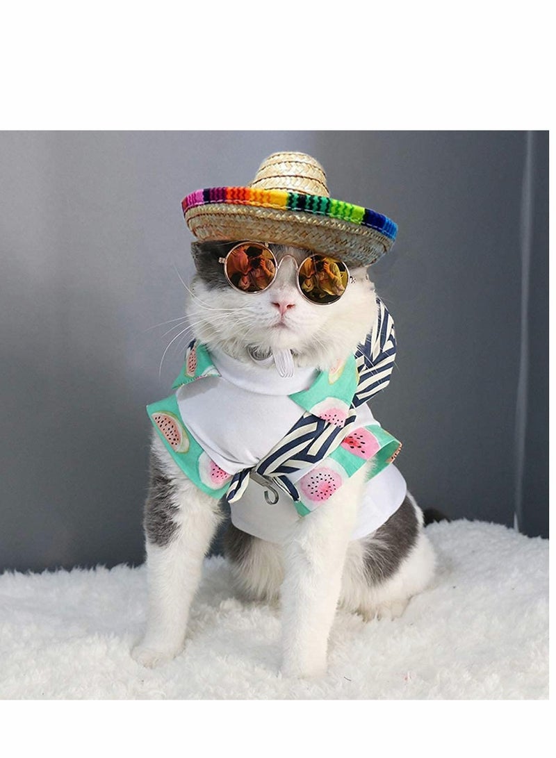 KASTWAVE Dog Sombrero Hat, Cat Mexican Hats Mini Straw with Multicolor TrimSombrero Party Hats for Small Pets/Puppy/Cat - Image 3