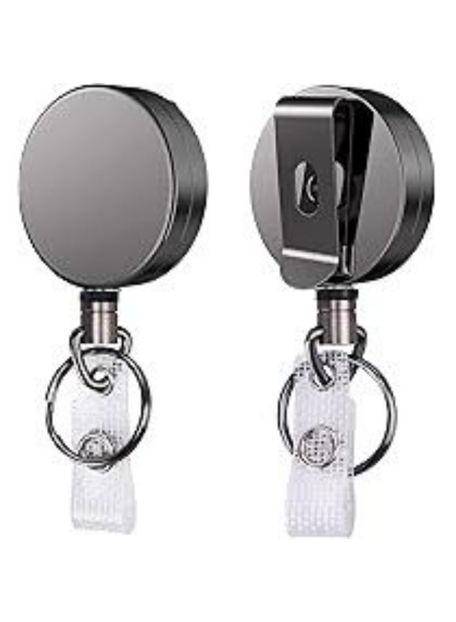 Generic 2 Pack Heavy Duty Retractable Badge Holder Reel, Metal ID Badge Holder with Belt Clip Key Ring for Name Card Keychain [All Metal Casing, 27.5" Fiber Cord, Reinforced Id Strap]  - Image 3