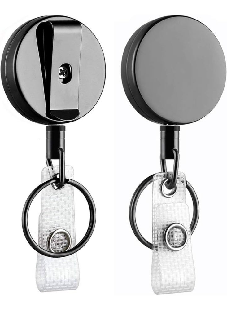 Generic 2 Pack Heavy Duty Retractable Badge Holder Reel, Metal ID Badge Holder with Belt Clip Key Ring for Name Card Keychain [All Metal Casing, 27.5" Fiber Cord, Reinforced Id Strap]  - Image 1