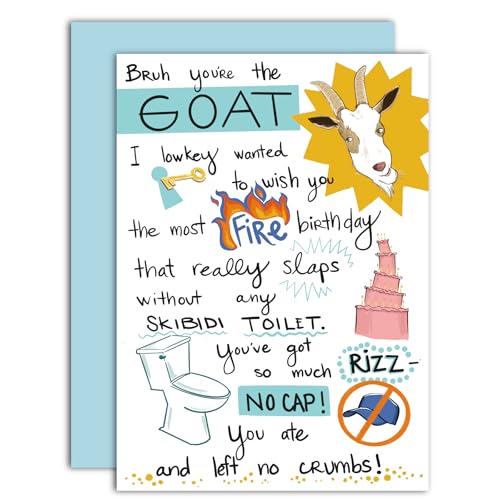 Gooji 5x7 Skibidi Toilet Funny Birthday Card for All Ages - Fire & GOAT Theme for Daughter, Youth, Teenager, Best Friend - Perfect Gen Z Humor for Men and Women - Image 1