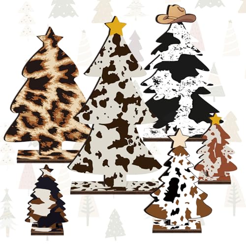 Cinnvoice 6 Pcs Western Wooden Christmas Trees Tabletop Decor Rustic Wood Christmas Trees Xmas Centerpieces Table Wooden Signs Farmhouse Table Home Decor for Home Office Farmhouse - Image 1