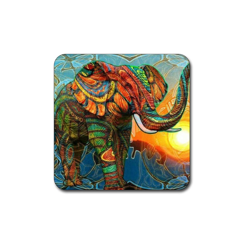 QJ CMJ Elephant Pattern Square Coaster Set - Made of Recycled Rubber - Set of 4 - Image 5