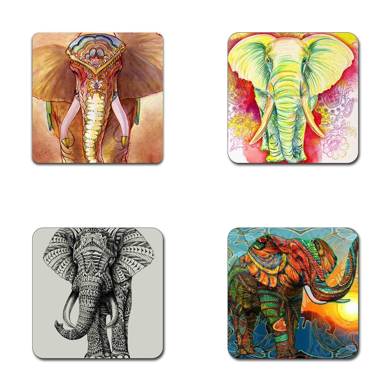 QJ CMJ Elephant Pattern Square Coaster Set - Made of Recycled Rubber - Set of 4 - Image 1