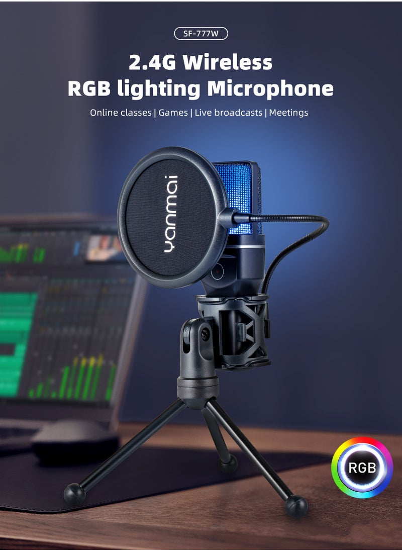 مايك قيمنق لاسلكي | إلغاء ضوضاء فعال وإضاءة RGB | صوت استوديو ٢٠ هرتز-٢٠ كيلوهرتز | بطارية تدوم ٨ ساعات | فلتر بوب ومنفذ USB-C/A | كمبيوتر/بث مباشر/بودكاست