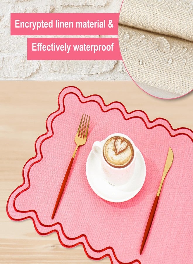 وولاين مفارش طاولة من Whaline باللونين الوردي والأحمر، مطرزة بحواف مزخرفة، مثالية لحفلات الزفاف وحفلات استقبال المولود الجديد، لتزيين طاولة الطعام في المنزل، طقم من 6 قطع، مقاس 13 × 19 بوصة - Image 3