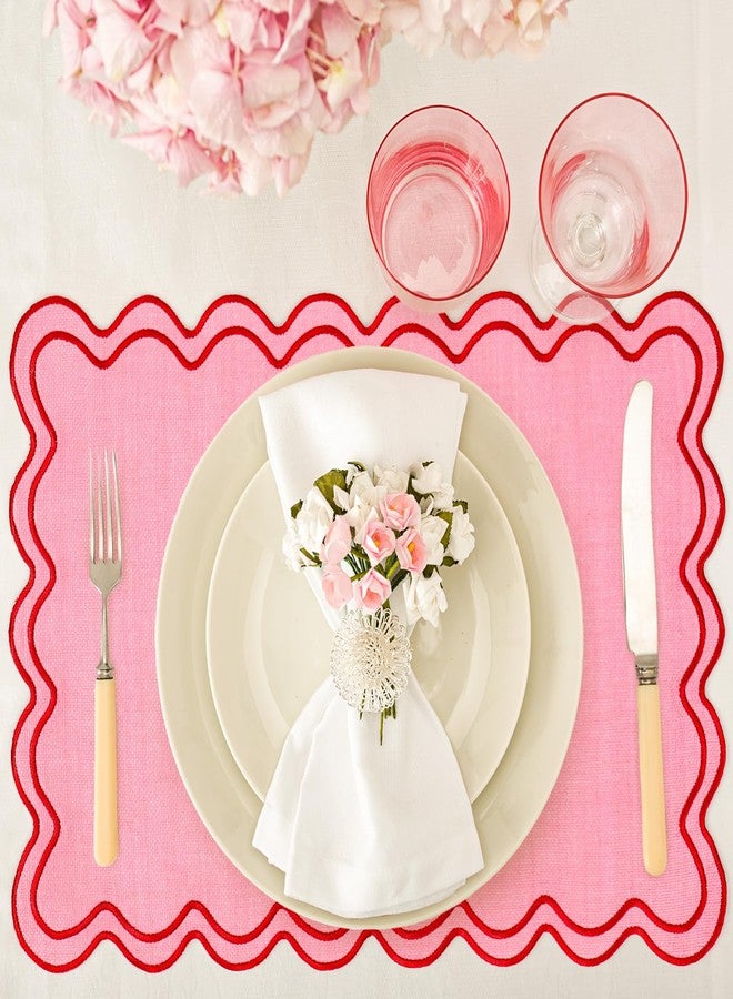 وولاين مفارش طاولة من Whaline باللونين الوردي والأحمر، مطرزة بحواف مزخرفة، مثالية لحفلات الزفاف وحفلات استقبال المولود الجديد، لتزيين طاولة الطعام في المنزل، طقم من 6 قطع، مقاس 13 × 19 بوصة - Image 5