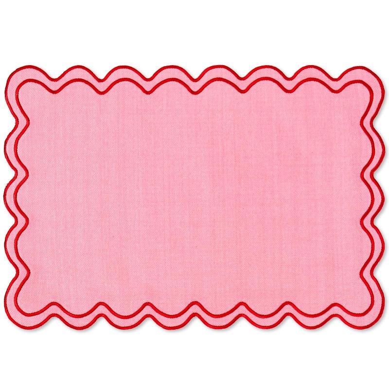 وولاين مفارش طاولة من Whaline باللونين الوردي والأحمر، مطرزة بحواف مزخرفة، مثالية لحفلات الزفاف وحفلات استقبال المولود الجديد، لتزيين طاولة الطعام في المنزل، طقم من 6 قطع، مقاس 13 × 19 بوصة - Image 1