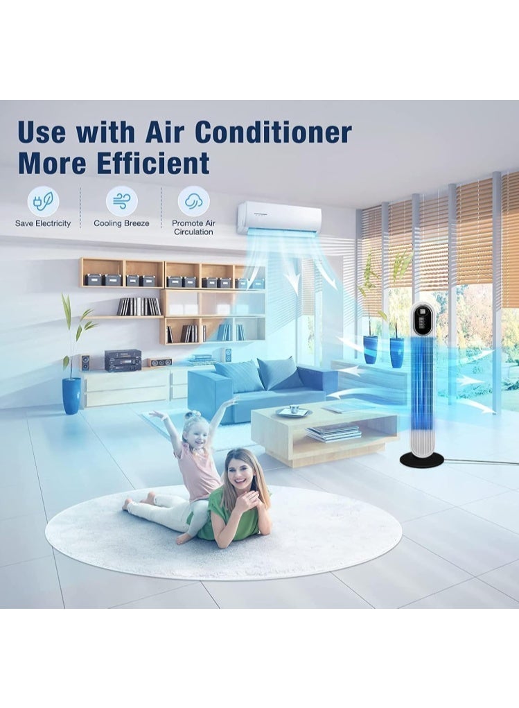 RUAY Tower Fan with Remote, Bladeless Standing Cooling Floor Fan with 8 Speeds, 3 Modes, Timer, Standing Fans for Home. - Image 5