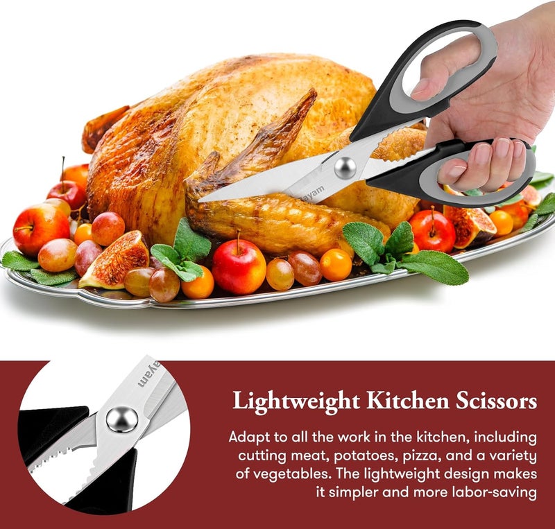 iBayam Kitchen Gadgets Utensils Set for Home, 8.5" Kitchen Scissors with Sheath, Black Cooking Scissors, All Purpose Shears - Image 4