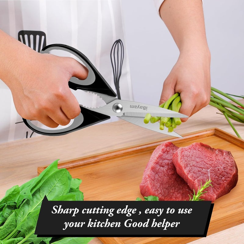 iBayam Kitchen Gadgets Utensils Set for Home, 8.5" Kitchen Scissors with Sheath, Black Cooking Scissors, All Purpose Shears - Image 5