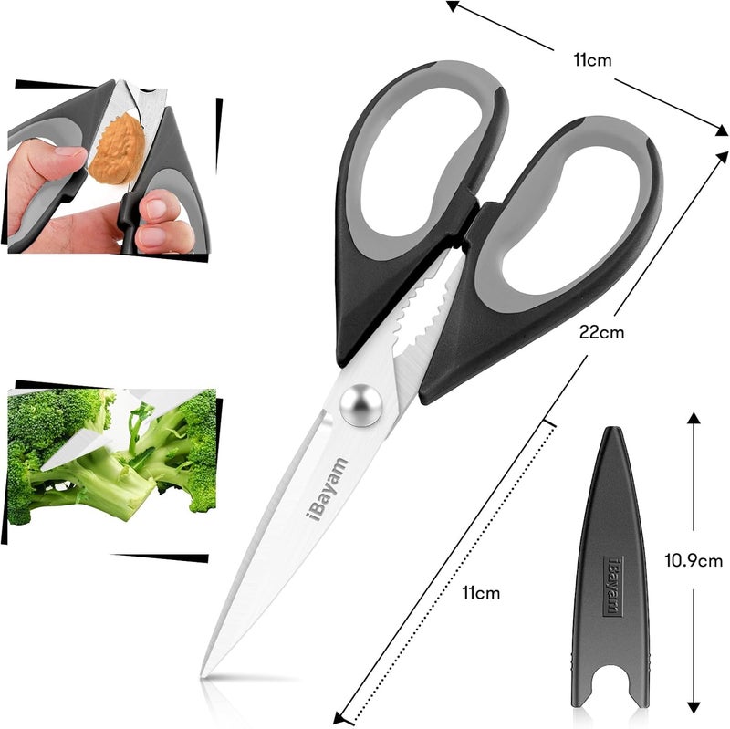 iBayam Kitchen Gadgets Utensils Set for Home, 8.5" Kitchen Scissors with Sheath, Black Cooking Scissors, All Purpose Shears - Image 2