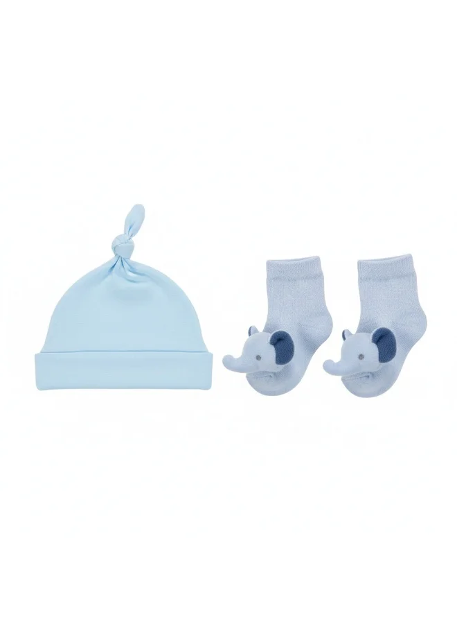 Bambimici Little Boss Baby Knot Hat & Elephant Blue Socks Set