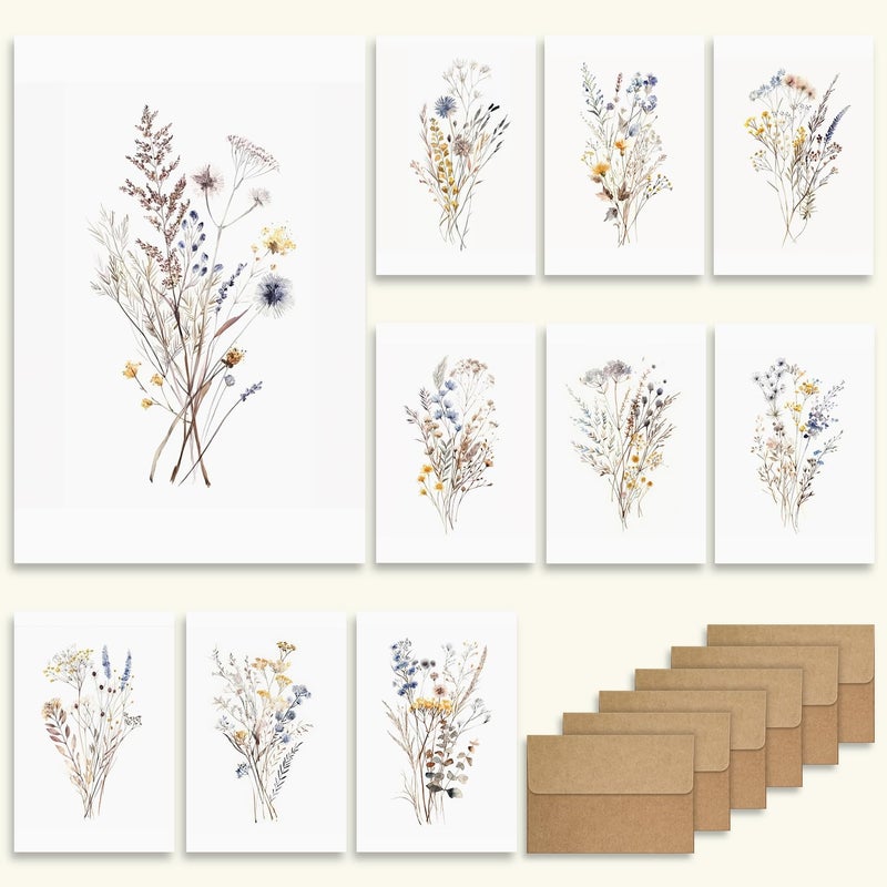 WEIZHEN 20-Pack Watercolor Wildflowers Blank Greeting Cards with Envelopes - 4x6 Blank Cards for Personalized Messages - Ideal for Birthdays, Thank Yous, Weddings, and More - Image 1