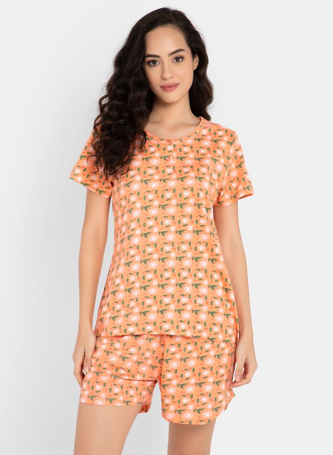 كلوفيا طقم كلوفيا قطن بطبعات زهور بأكمام قصيرة وشورت - Image 3