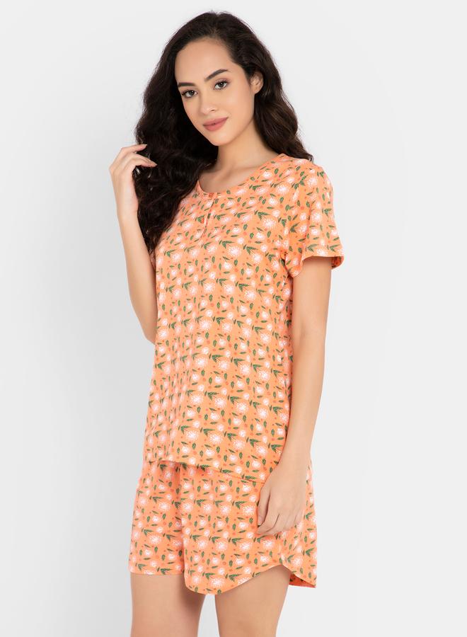 كلوفيا طقم كلوفيا قطن بطبعات زهور بأكمام قصيرة وشورت - Image 4