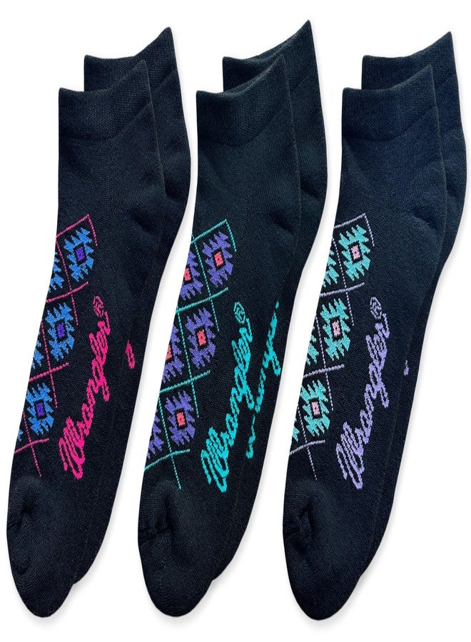 Wrangler Women's Western Floral Pattern Seamless Cushion Sport Low Cut Socks 3 Pair Pack, Black/Multi, Medium - Image 1