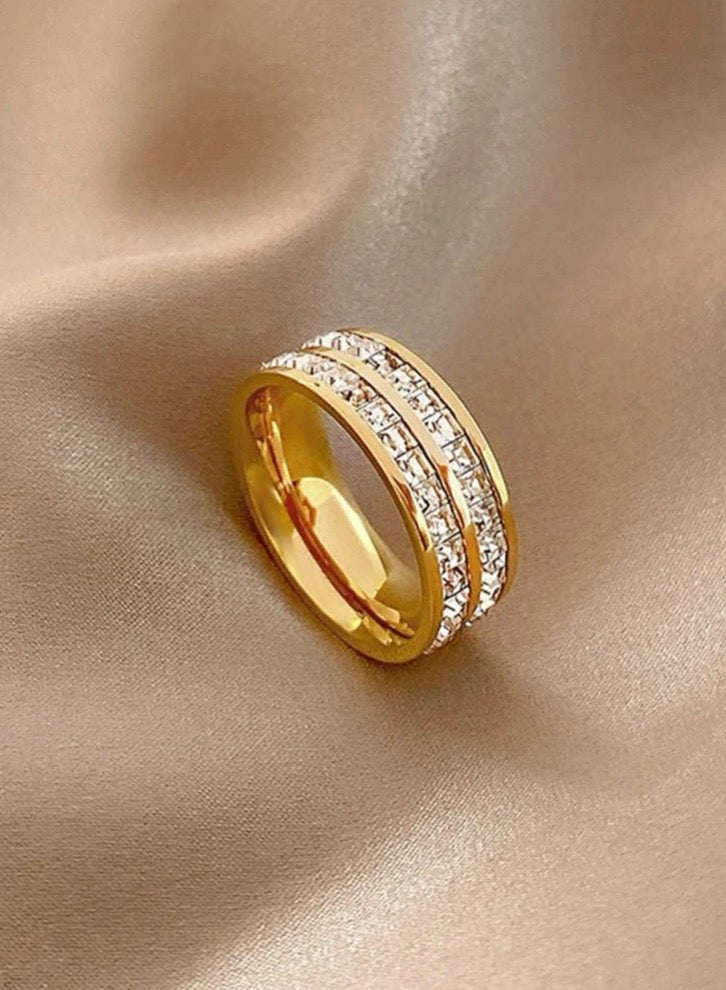 بلو لاين خاتم نسائي من الاستانلس ستيل مطلي باللون الذهبي عيار 18 مقاس 7 - Image 2