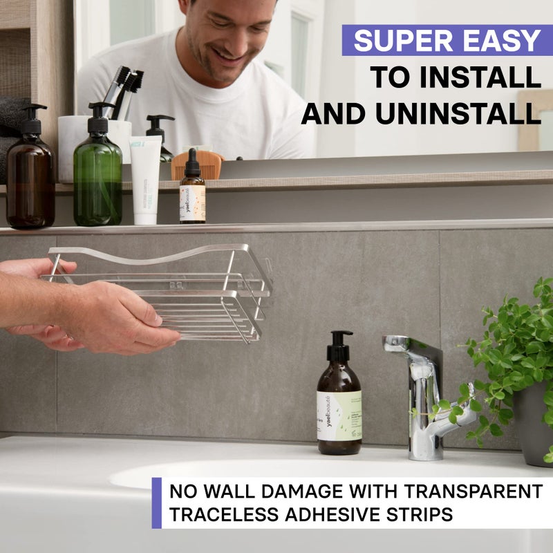 KINCMAX Premium Shower Caddy - Self Adhesive Shower Organizer w/ 4 Hooks  Drill-Free Shower Shelves for Inside Shower  Rustproof Stainless Steel Shower Rack for Bathroom  Shower Accessories  Silver - Image 3