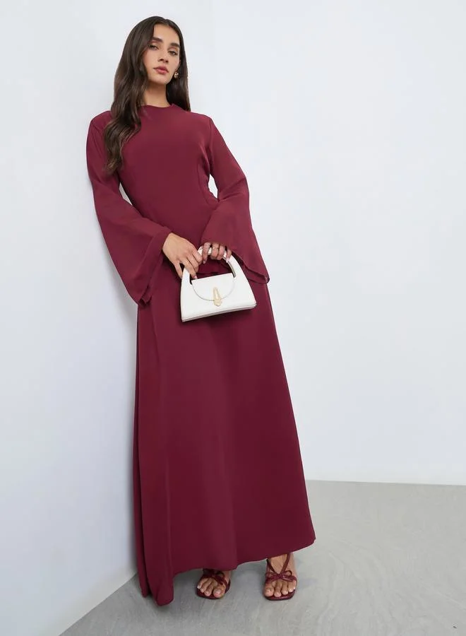 Styli Burgundy Bell Sleeve A-Line Maxi Dress