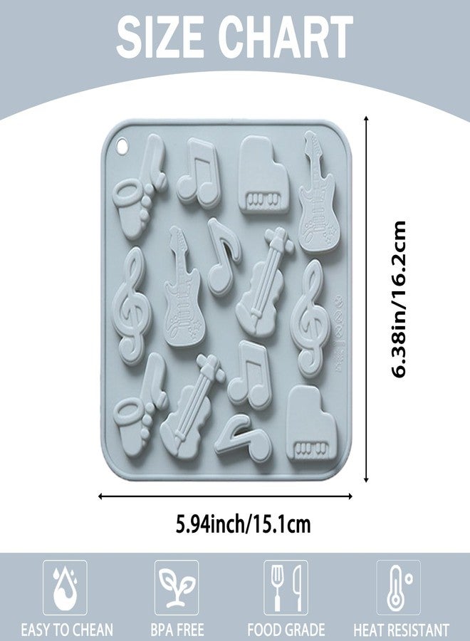 Vrthske 14 Cavity Silicone Musical Instrument Theme Molds with Music Note Bass Guitar Piano Saxophone for Chocolate, Candy, Cookie, Ice Cube, Cake Decoration, Resin - Image 2
