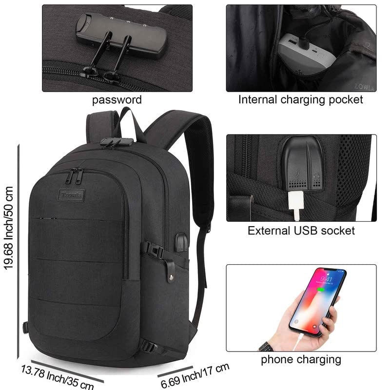 Tzowla Travel Laptop Backpack Water Resistant Anti-Theft Bag with USB Charging Port and Lock 15.6 Inch Computer Business Backpacks for Women Men Work College Gift,Casual Daypack - Image 3