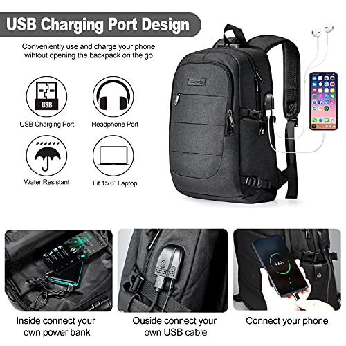Tzowla Travel Laptop Backpack Water Resistant Anti-Theft Bag with USB Charging Port and Lock 15.6 Inch Computer Business Backpacks for Women Men Work College Gift,Casual Daypack - Image 2