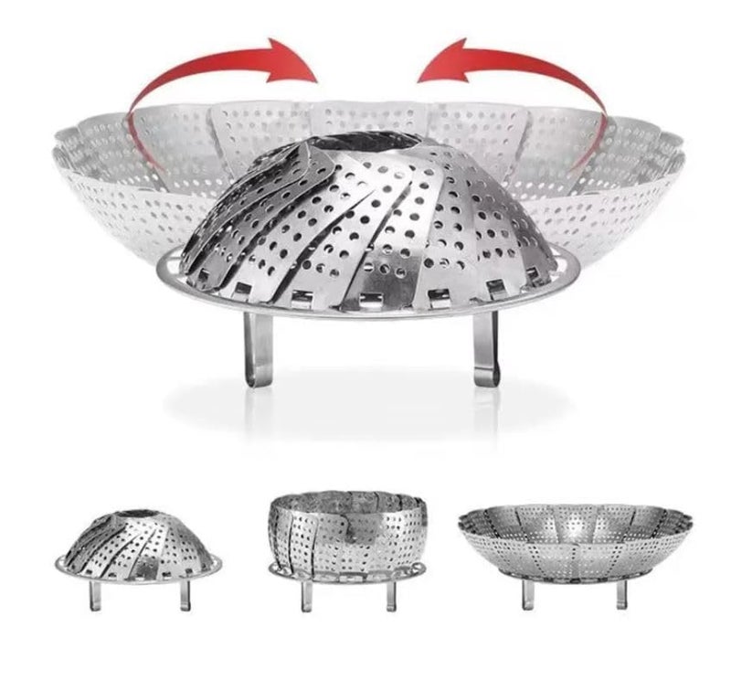 Vegetable Steamer Basket Premium Stainless Steel Veggie Steamer Basket Folding Expandable Steamers to Fits Various Size Pot Stainless Steel Vegetable Steamer Basket Adjustable Collapsible Design 27 CM  - Image 1
