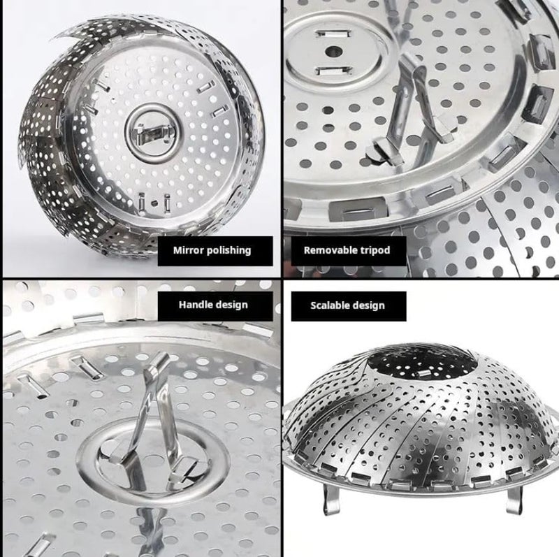 Vegetable Steamer Basket Premium Stainless Steel Veggie Steamer Basket Folding Expandable Steamers to Fits Various Size Pot Stainless Steel Vegetable Steamer Basket Adjustable Collapsible Design 27 CM  - Image 4