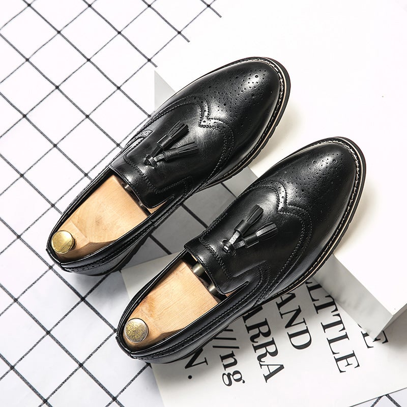 Brock Casual Bean Shoes Boys Korean Trend British Dress Black Leather Shoes A Pedal Lazy Shoes - Image 3