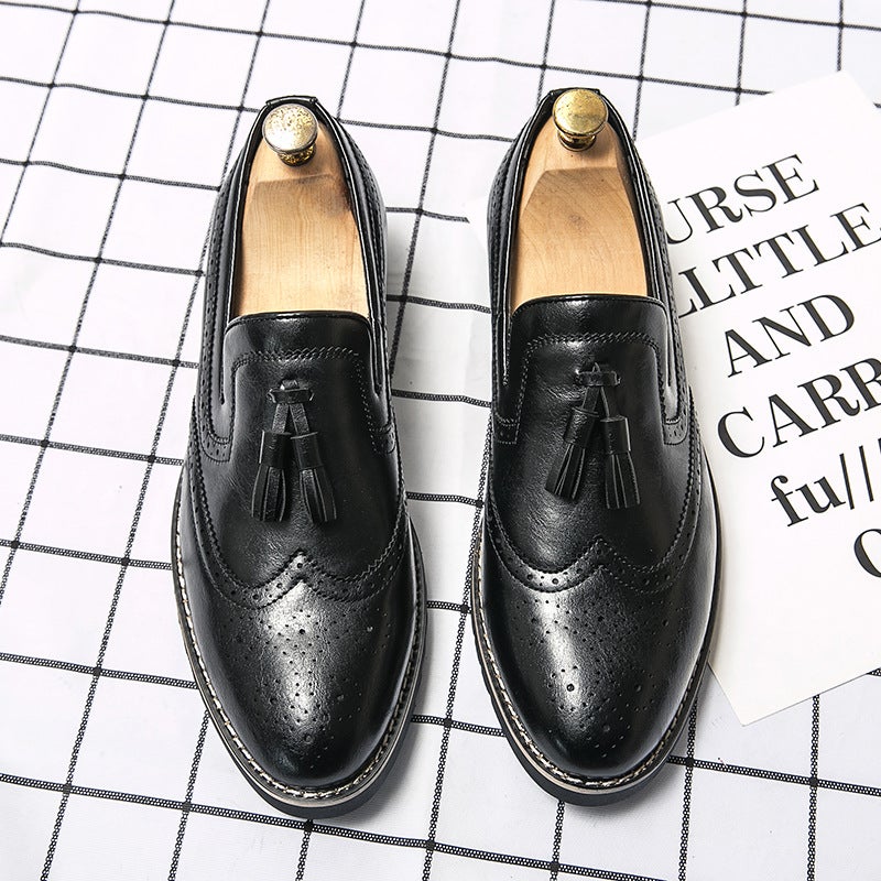Brock Casual Bean Shoes Boys Korean Trend British Dress Black Leather Shoes A Pedal Lazy Shoes - Image 1