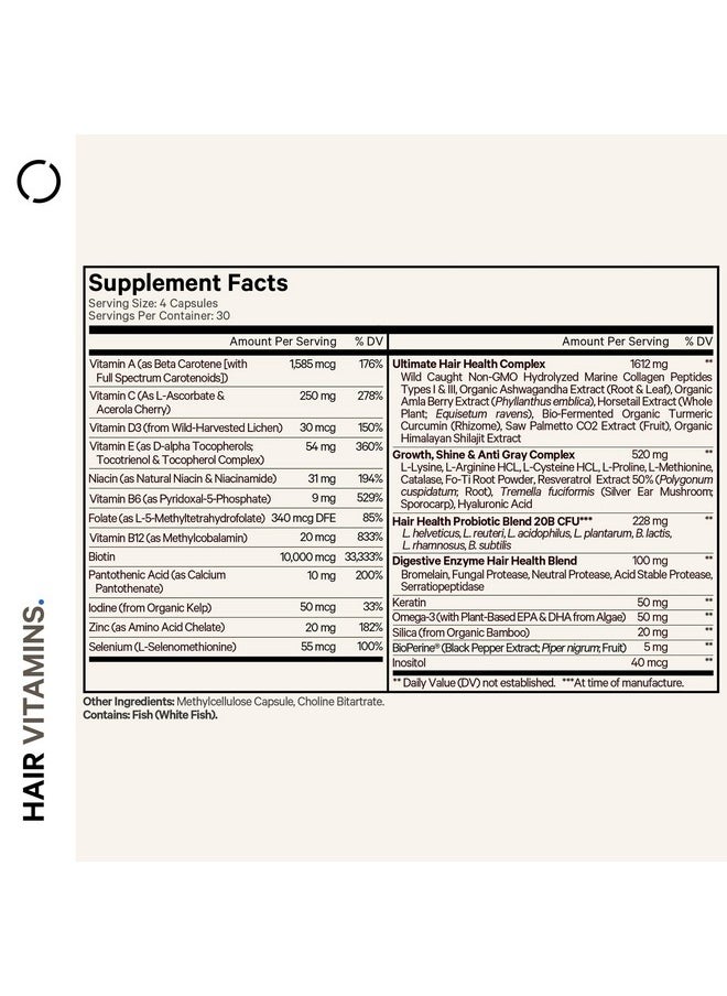 Codeage - Codeage Hair Vitamins 10000 mcg Biotin, Keratin, Collagen, Vitamin A, B12, C, D3, E, Zinc, Turmeric, Probiotics, Enzymes, Inositol - Hair Care Support - Healthy Hair Supplement Pills - 2 Pack - Image 1