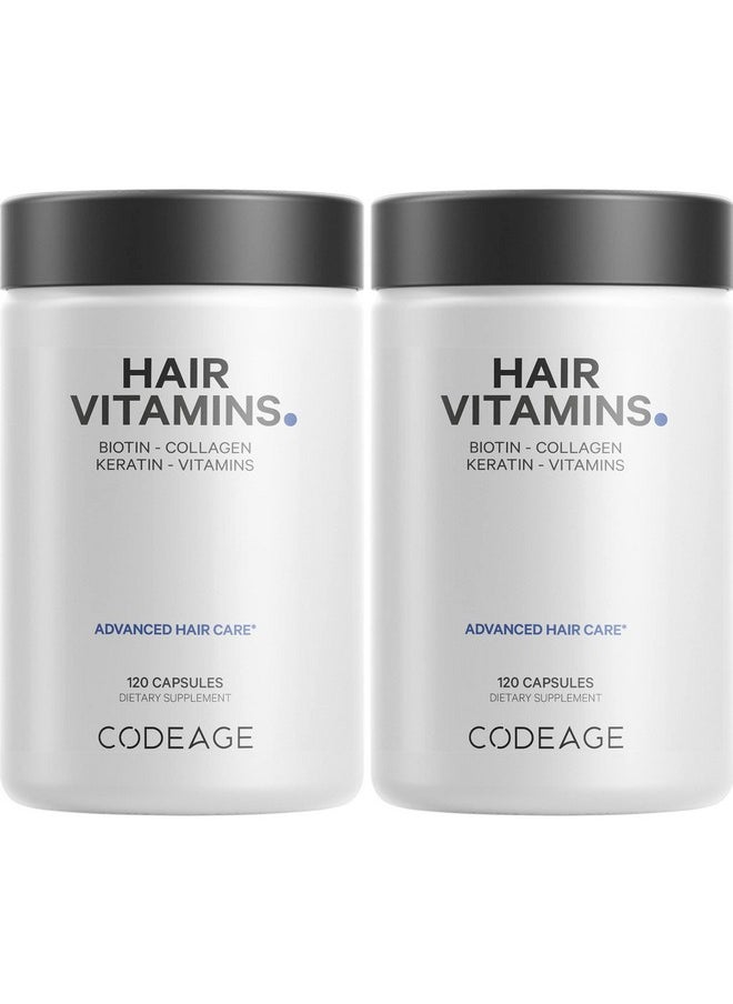 Codeage - Codeage Hair Vitamins 10000 mcg Biotin, Keratin, Collagen, Vitamin A, B12, C, D3, E, Zinc, Turmeric, Probiotics, Enzymes, Inositol - Hair Care Support - Healthy Hair Supplement Pills - 2 Pack - Image 1