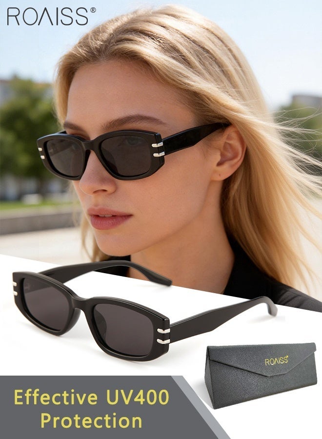 roaiss Retro Rectangular Sunglasses for Women, UV400 Protection, Trendy Sunshade and Anti-glare Glasses, Suitable for Shopping, Travel, and Driving Black - Image 1