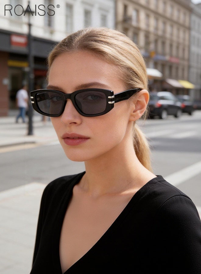 roaiss Retro Rectangular Sunglasses for Women, UV400 Protection, Trendy Sunshade and Anti-glare Glasses, Suitable for Shopping, Travel, and Driving Black - Image 2