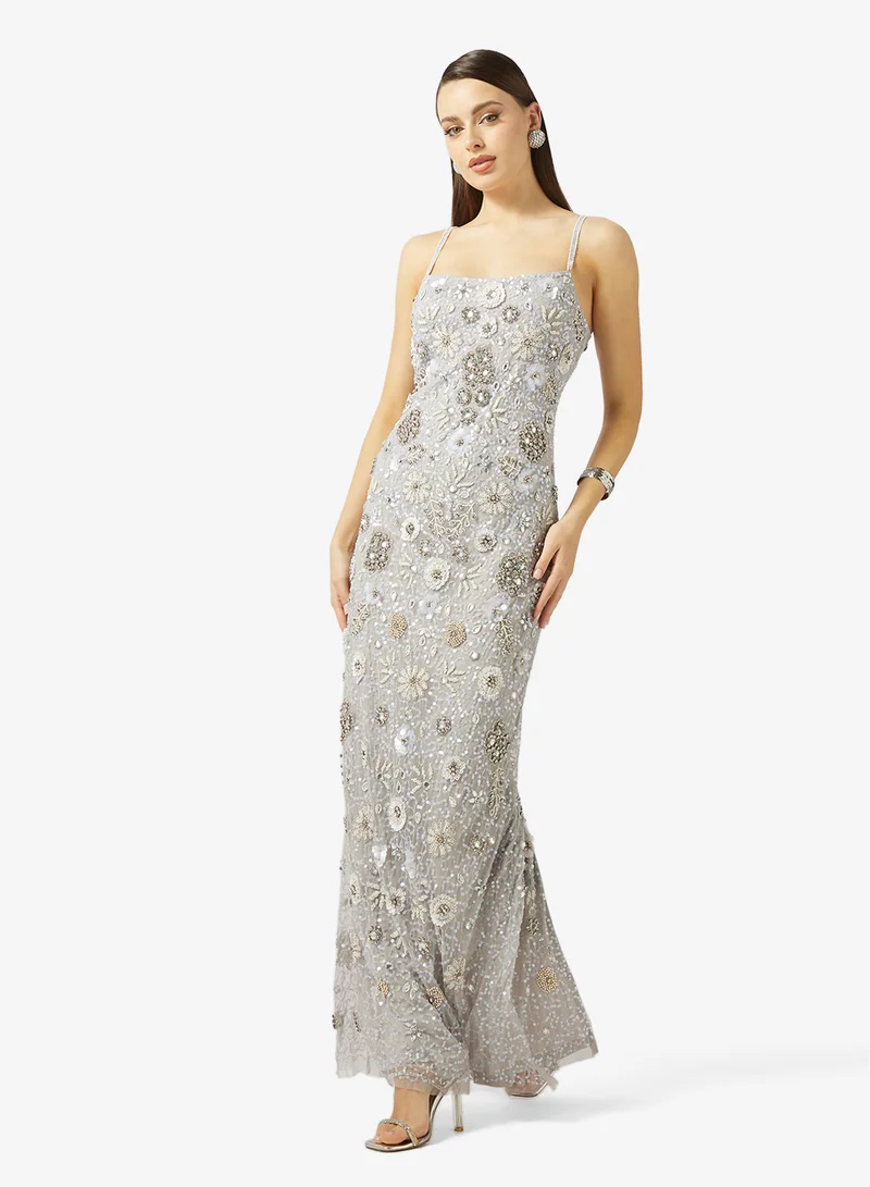Namshi x Floral Bead Embellished Evening Gown