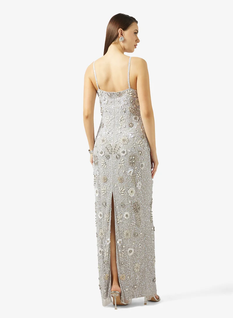 Namshi x Floral Bead Embellished Evening Gown
