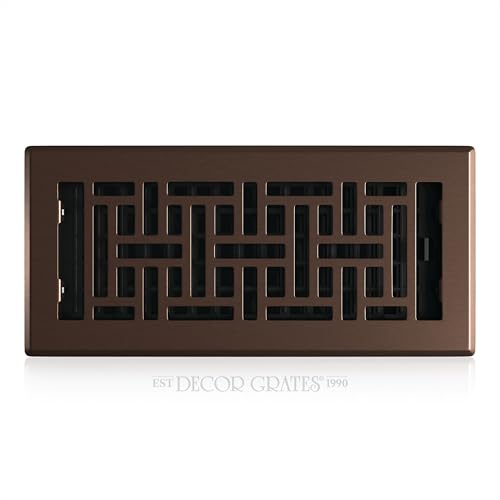 Decor Grates Metal Oriental Decorative Air Vent Cover 4x10 Floor Register Adjustable Control Lever AC Floor Vent Covers for Home Floor Vents Fits 4 x 10 Inch Opening Rubbed Bronze AJH410RB