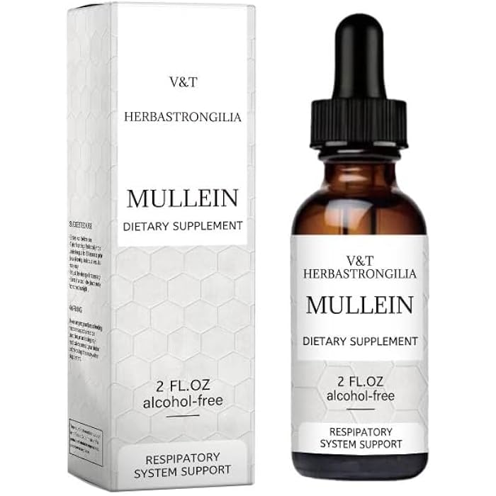 V&T Herbastrongilia .Mullein Leaf. Tincture Drops. 2fl oz. Alcohol Free. Liquid Extract. Vegan. Non - GMO & GMO Free. Herbal Supplement. Organic. Lung Cleanse.Immune, Respiratory Support. Detox - Image 1