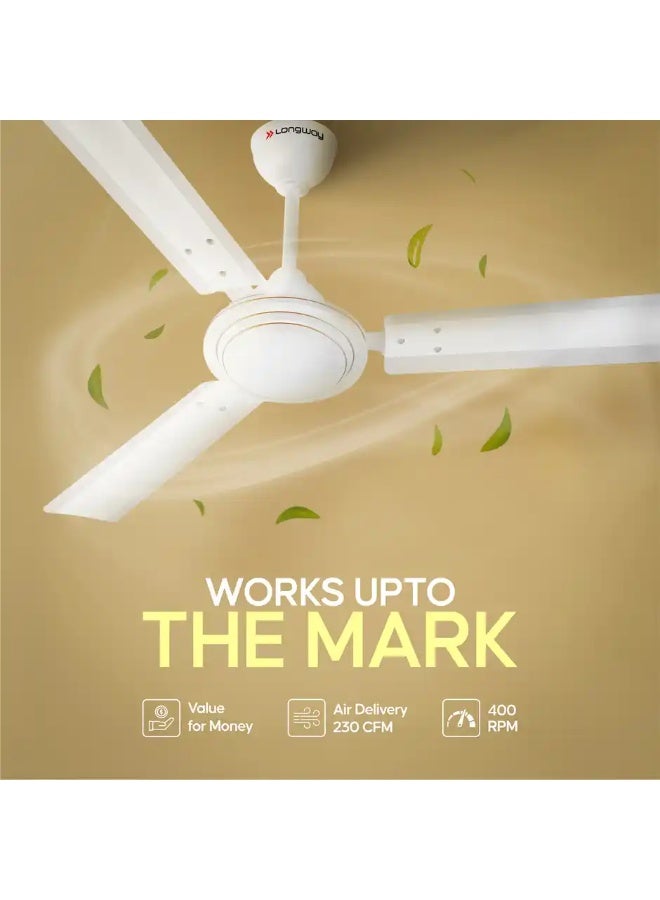 Longway Nexa P1 1200 mm/48 inch Ultra High Speed 3 Blade Anti-Dust Star Rated Ceiling Fan, White - Image 3