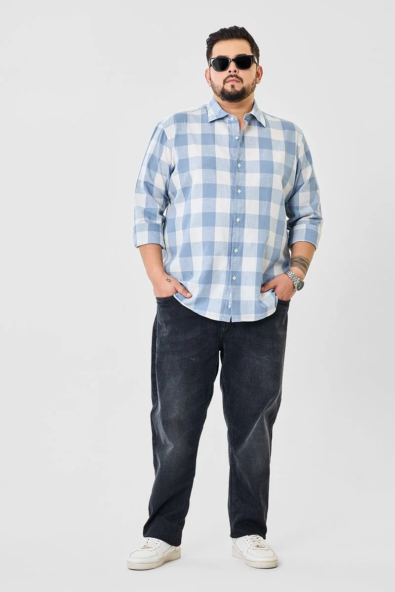 سنيتش قميص كتان كاروهات مقاس كبير