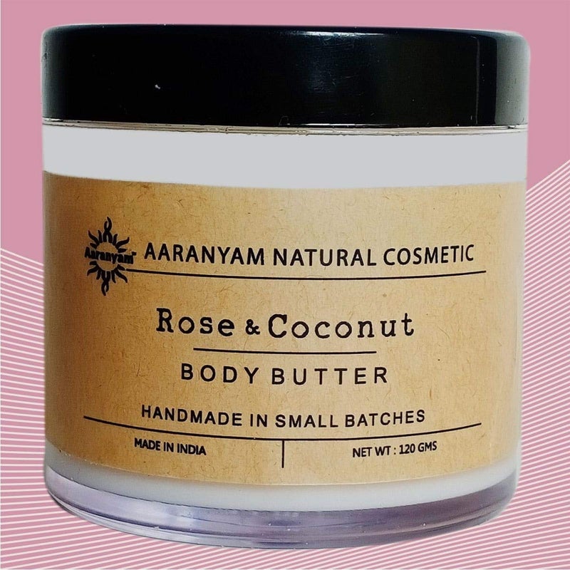 Aaranyam Rose  Coconut Body Butter moisturizer cream  dry skin moisturizer with goodness of shea butter raw cocoa butter  Body Cream  winter cream For Women  Men 120 g - Image 4