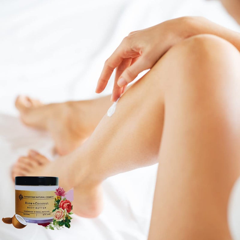 Aaranyam Rose  Coconut Body Butter moisturizer cream  dry skin moisturizer with goodness of shea butter raw cocoa butter  Body Cream  winter cream For Women  Men 120 g - Image 5